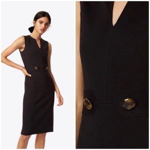 Tory Burch Black Briana Wool Blend Sheath Midi Dress